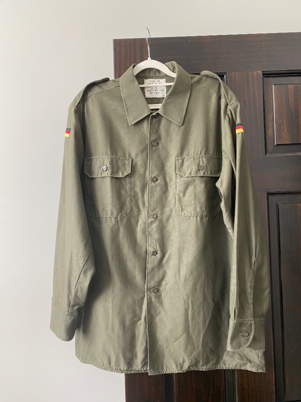 Vintage German Military Utility Shirt Jacket Olive Green Size 41/42 Army Overshi